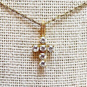 VTG JCM 14k Gold Cubic Zirconia Christening Cross Pendant 12K G. F.  22" Chain